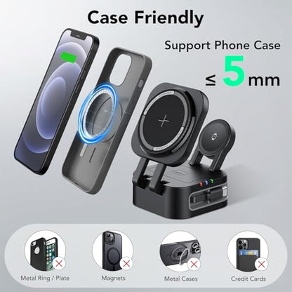 3 in 1 Charging Station Fast Charging, Magnetic Foldable Wireless Charger, Compatible for iPhone 17 16 15 14 13 12 Pro Max, Apple Watch, Airpods 4 3 2 Pro