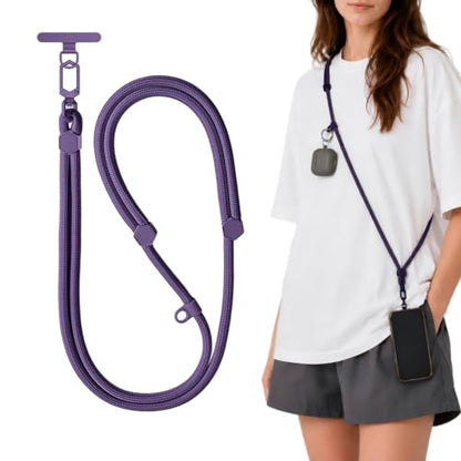Adjustable Crossbody Phone Lanyard, Braided Cord with Tether Tab - color: Dpurple