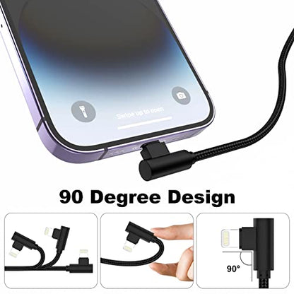 iPhone Charger 1ft MFi Certified Short 90 Degree Lightning Cable 2-Pack - color: Black