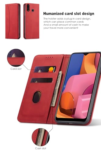Asuwish Flip Wallet Phone Case for Samsung Galaxy A20s with Tempered Glass Screen Protector Magnetic Closure Folio Cover Credit Card Holder Slot Stand Cell Accessories A 20s Plus A207M Women Red - color: Red
