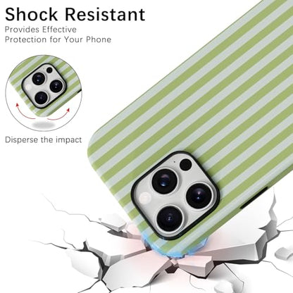 Skyseaco Compatible with iPhone 14 Pro Max Case with MagSafe, Cute Striped Phone Case for Women Girls, Soft TPU + Hard PC Dual Layer Shockproof Glossy Protective Cover, Sage Green - color: Sage Green, size: iPhone 14 Pro Max