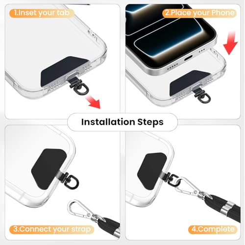 COCASES Metal Phone Tether Tab, Ultra-thin 360° Rotating Phone Lanyard Tab - color: Black*3