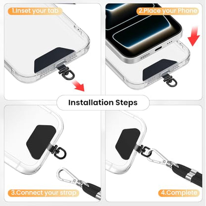 COCASES Metal Phone Tether Tab, Ultra-thin 360° Rotating Phone Lanyard Tab - color: Black*3