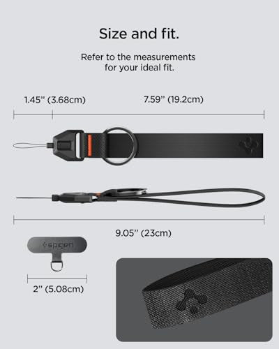 Spigen Phone Wrist Strap with Lanyard and Tether Tab (Universal) - color: Black
