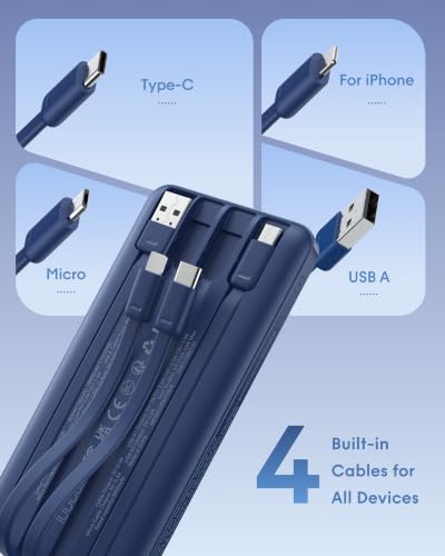 charmast Portable Charger Fast Charging,Built-in 4 Cables,6 Outs & 4 Inputs - color: Navyblue