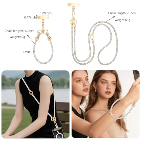 Crystal Phone Lanyard Crossbody and Wrist Strap Lanyard Rhinestone Anti-Theft Phone Strap Phone Neck Strap for Women - color: Ab White