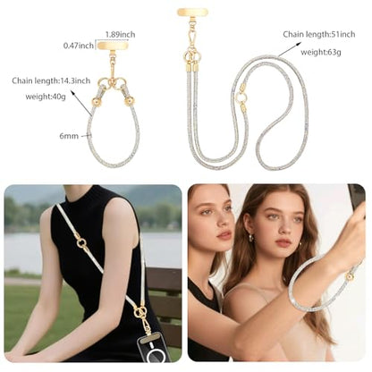 Crystal Phone Lanyard Crossbody and Wrist Strap Lanyard Rhinestone Anti-Theft Phone Strap Phone Neck Strap for Women - color: Ab White