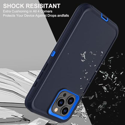YKHJKLEC for iPhone 15 Pro Case, Military Grade 3 in 1 Heavy Duty Shockproof/Drop Proof/Dust Proof Case with 2Pcs Tempered Glass Screen Protector (Navy Blue) - color: Navy Blue