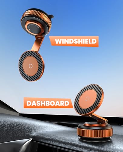 Jononser Magnetic Car Phone Mount,Zinc Alloy Foldable Holder with Strong Nano-Gel Adhesion & N52 Magnet, 360° Adjustable Dashboard/Windshield Phone Holder for iPhone 17/16/15/14/13/12,Golden Orange - color: Golden Orange