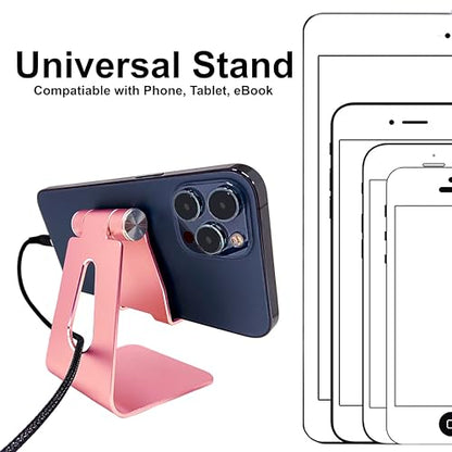 Phone & Tablet Stand Adjustable Multi‑Angle Aluminum Phone & Tablet Stand Non‑Slip Dock/Cradle/Charging Station for Desktop, Bed, Kitchen, Office (Rose Gold) - color: Rose Gold