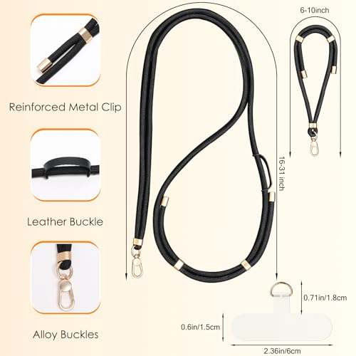 Adjustable Cell Phone Lanyard Crossbody Universal Anti-Theft Neck Phone Wrist Strap 4-IN-1 Neck Lanyard - color: Black