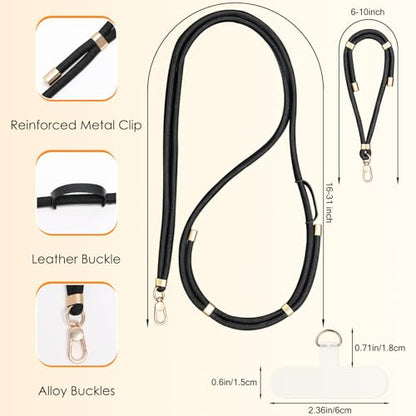 Adjustable Cell Phone Lanyard Crossbody Universal Anti-Theft Neck Phone Wrist Strap 4-IN-1 Neck Lanyard - color: Black