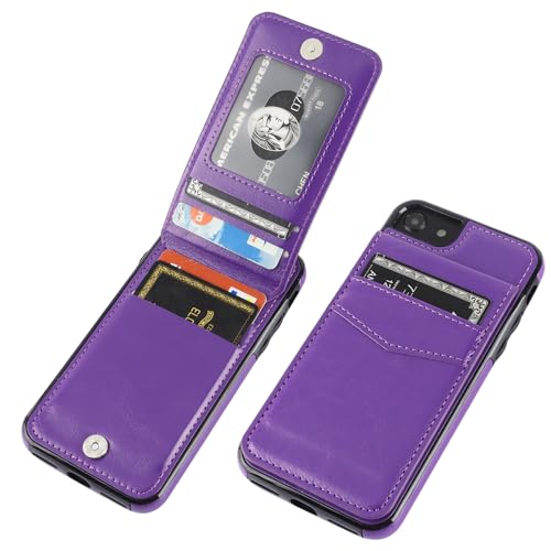KIHUWEY for iPhone SE/8/7 Wallet Case Card Holder, Dark Purple - color: Dark Purple
