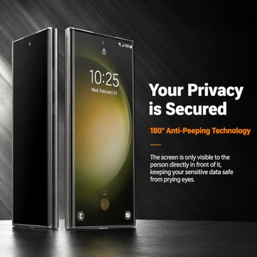 2+2 Pack Galaxy S23 Ultra Privacy Screen Protector,2 Pack Camera Lens Protector,Anti Spy Tempered Glass 9H Hardness , Compatible with fingerprint unlocking 3D Curved Full Screen Coverage,Anti-Scratch - color: galaxy S23 Ultra Privacy Screen Protector