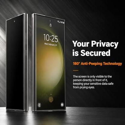 2+2 Pack Galaxy S23 Ultra Privacy Screen Protector,2 Pack Camera Lens Protector,Anti Spy Tempered Glass 9H Hardness , Compatible with fingerprint unlocking 3D Curved Full Screen Coverage,Anti-Scratch - color: galaxy S23 Ultra Privacy Screen Protector