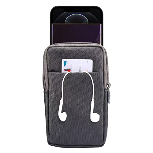 Multifunction Dual Phone Holster Men, Nylon Cell Phone Case Holder Mens Belt Pouch Loop/Clip, Smartphone Belt Wallet Purse 2 Zipper Pockets Compatible with iPhone 14 Pro Max Case 13 Pro Max, Black - color: Dark gray