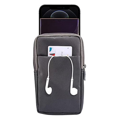Multifunction Dual Phone Holster Men, Nylon Cell Phone Case Holder Mens Belt Pouch Loop/Clip, Smartphone Belt Wallet Purse 2 Zipper Pockets Compatible with iPhone 14 Pro Max Case 13 Pro Max, Black - color: Dark gray