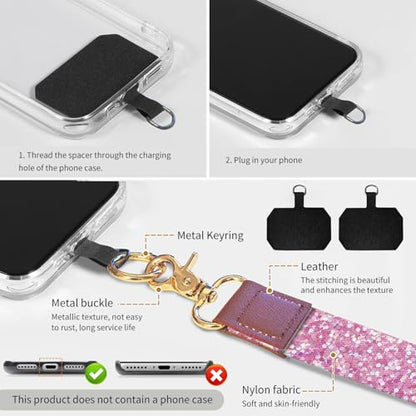 Cell Phone Lanyard Adjustable Crossbody Strap, Cute Phone Neck Wristlet Wrist Strap Patch for Keys Case Accessories - color: Pink Glitter