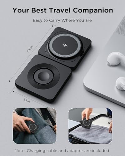 Traveling Magnetic Wireless Charging Station - ADADPU 3 in 1 Foldable Charger Stand for Apple Devices, Travel Charging Pad for iPhone 18 Pro Max 17 16 15 14 13 12 Series, for Apple Watch AirPods,Black