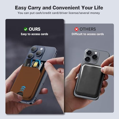 QYQBOON Mag-Safe Wallet for iPhone - Lightweight Magnetic Phone Wallet Stand With Adjustable Leather Card Holder for iPhone 17/16/15/14/13/12 Series, Not for Mini (Brown) - color: Brown