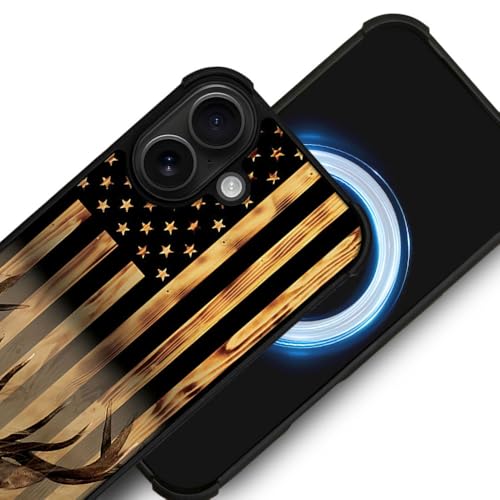 DJSOK Case for iPhone 17,Compatible with MagSafe,Anti-Scratch Shockproof Case,Wood Grain American Flag Buck Hunter Deer - color: Wood Grain American Flag Buck Hunter Deer, size: IPhone 17
