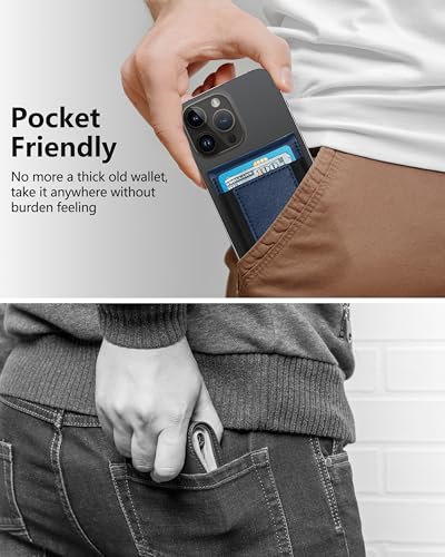 Phone Wallet Stick On with Stand, Adhesive Phone Card Holder, 8-Card Holder - color: Midnight Blue