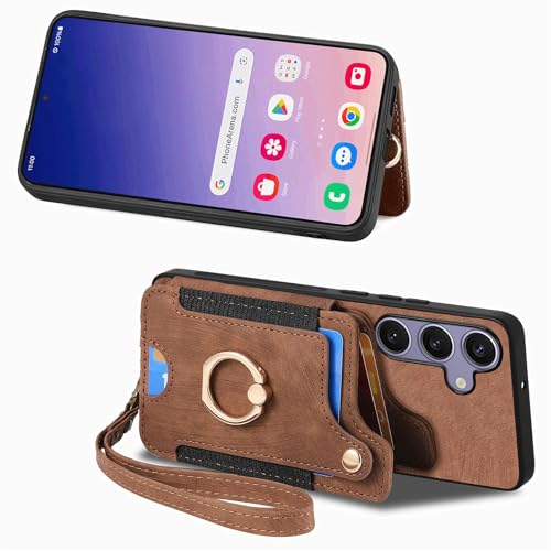 for Samsung Galaxy S25 FE Case Wallet with Card Slots Brown | PU Leather Flip Folio Cover,RFID Blocking Ring Holder,Kickstand,Wrist Strap,Shockproof,Magnetic Protective,Women Men Girls - color: Brown, size: Galaxy S25 FE 6.7 Inch