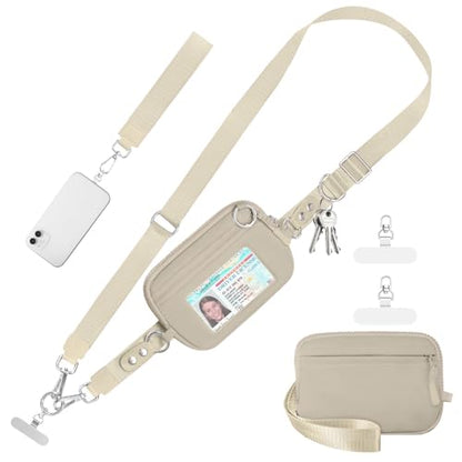 Tiostep Clip and Go Strap for Phone with Wallet Crossbody Phone Lanyard Adjustable and Detachable RFID Wristlet Wallet (Khaki, Medium) - color: Khaki, size: Medium