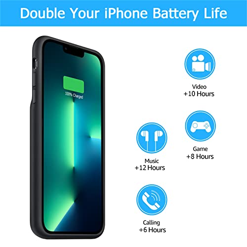 Battery Case for iPhone 13 Pro Max, [12000mAh] Enhanced Portable Protective Qi Wireless Charger Case Battery Pack with CarPlay Wireless Charging Case Compatible for iPhone 13 Pro Max (6.7 inch)-Black - size: iPhone 13 Pro Max