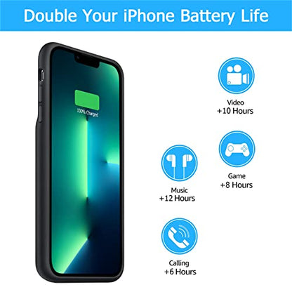 Battery Case for iPhone 13 Pro Max, [12000mAh] Enhanced Portable Protective Qi Wireless Charger Case Battery Pack with CarPlay Wireless Charging Case Compatible for iPhone 13 Pro Max (6.7 inch)-Black - size: iPhone 13 Pro Max