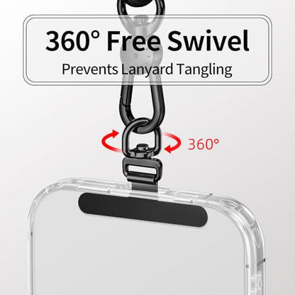 saxsion Phone Tether Tab & Lanyard Tab, 360° Swivel Clip - Ultra Thin Stainless Steel Universal Patch for All Phone Cases - color: Black*2
