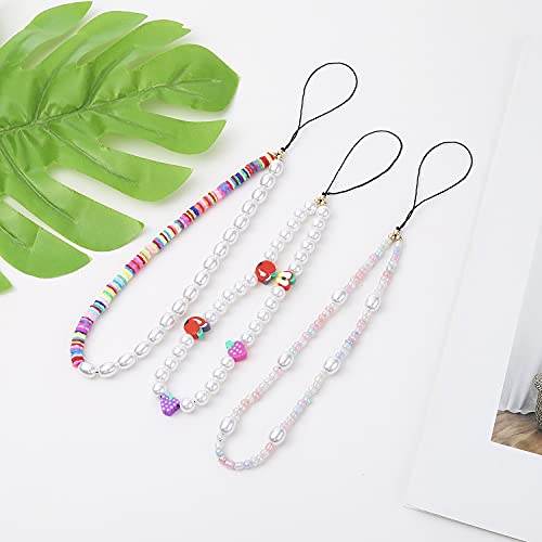 6PCS Beaded Phone Charms Strap Fruit Star Faux Pearl Rainbow Beads Phone Chains Beaded Lanyard for Camera Key Wallet Valentines Day Gifts for Her Women - style: Style6-4