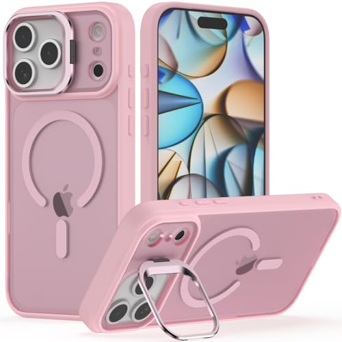 Nvollnoe for iPhone 17 Pro Max Case Compatible with MagSafe Military Grade Shockproof Heavy Duty Protective Adjustable Kickstand Matte Semi Clear Phone Case for iPhone 17 Pro Max(Pink) - color: Pink, size: For Iphone 17 Pro Max-6.9"(3 Lens)