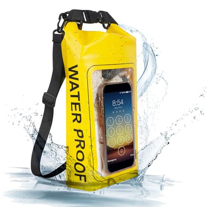 IP68 Waterproof Dry Bag, 2L - Roll Top Waterproof Pool Bag，dry bags for kayaking waterproof-w/Phone Pouch,Large Waterproof Phone Pouch,Boating & Kayak Accessories camping (yellow) - color: yellow
