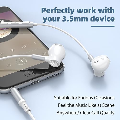 BENEWY Wired Earbuds 3.5mm Magnetic Earphones with Microphone Headphones - color: White