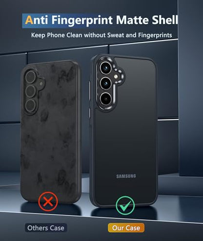 FNTCASE for Samsung Galaxy A35-5G Case: Matte Protective Phone Cases Slim Translucent Anti Yellowing Cover Rugged Shockproof Military Grade Drop Protection Tough Durable 6.6 Inch Black - color: Matte Black