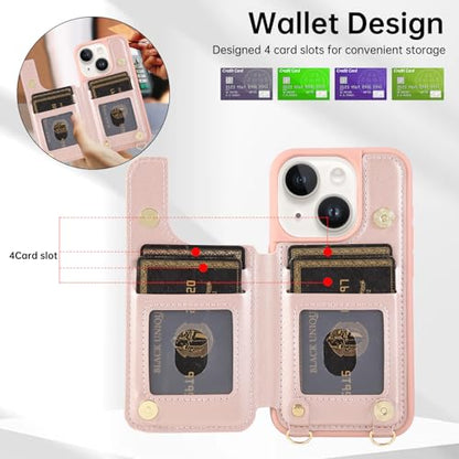 for iPhone 11 Wallet Case with Card Holder Slots and Strap, RFID Blocking Magnetic Flip Folio Cover, Crossbody Purse Protection Case with Kickstand,Rose Gold Diamond - color: Rose Gold Diamond, size: iPhone 11(6.1")