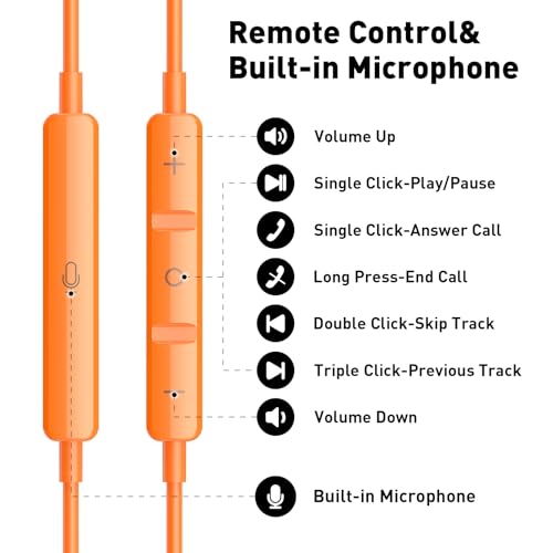 USB C Headphones Magnetic Wired Earbuds with Mic for Apple/Samsung Android - color: Orange