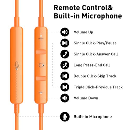 USB C Headphones Magnetic Wired Earbuds with Mic for Apple/Samsung Android - color: Orange