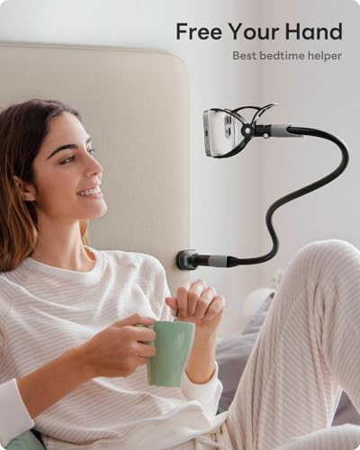 SAIJI Gooseneck Bed Phone Holder, Flexible Long Arm Phone Mount for Desk, Clip Bracket Clamp Stand, iPhone Stand, Mobile Cell Phone Stand Document Camera Nintendo Switch (Black) - color: Black, size: 33.5 in