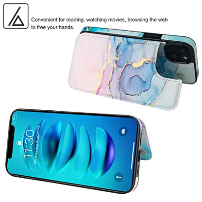 HAOPINSH for iPhone 14 Wallet Case with Card Holder, Pink Blue Marble Pattern Back Flip Folio PU Leather Kickstand Card Slots Case for Women Girls, Double Magnetic Clasp Shockproof Cover 6.1" - color: Pink Blue Marble
