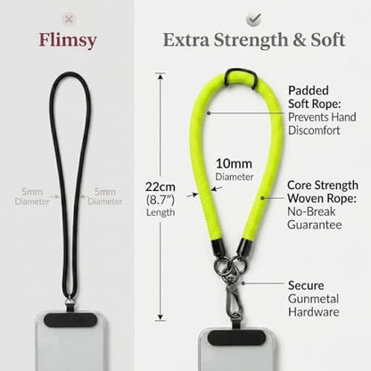 Phone Lanyard Wrist Strap Soft Rope Phone Strap Wrist Lanyard Heavy Duty - color: Fluorescent Yellow