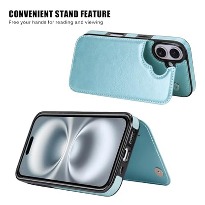 Wallet Case Compatible with iPhone 16 Plus 6.7”, Slim Protective Case with Card Holder,Premium PU Leather Kickstand Card Slots Case with Double Magnetic Clasp-Ice Blue - color: Iceblue, size: iphone 16 Plus 6.7"