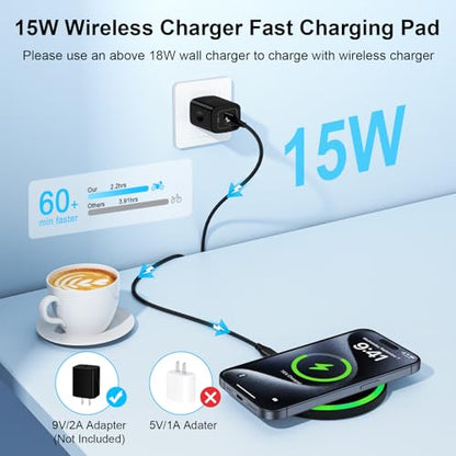 for Samsung S25 FE Wireless Charger Pad Fast Charging for Samsung Galaxy S25 Ultra Edge Plus Z Fold 7 Flip 7 6 S24 S23 S22 S21, 15W Wireless Charging Pad Android Phone Charger Mat for iPhone 17 Air 16 - color: Black