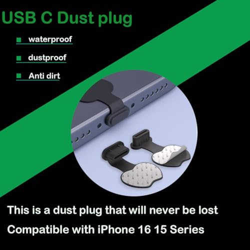 8 Pcs Dust Plug for Phone - USB C Port Cover Cap Protector Against Dust,Anti-Loss Plug for Phones,for iPhone 15/16/1718 & Air, MacBook Pro/Air, Galaxy S24-S8, Pixel, Kindle,...