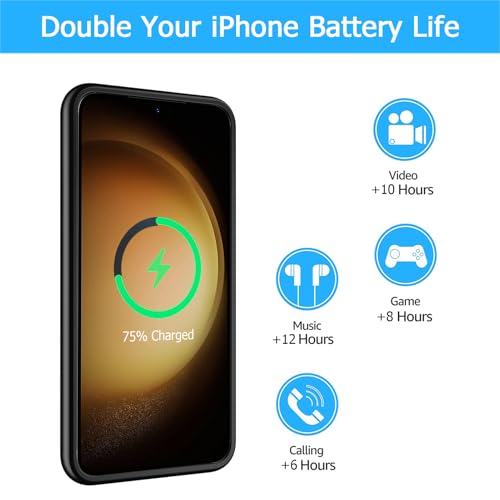 Battery Case for Galaxy S23, [10000mAh] Slim Rechargeable Smart Extended Charging Case Compatible with Galaxy S23(6.1 inch) Backup Power Battery Pack Charger Cover-Black - size: Galaxy S23