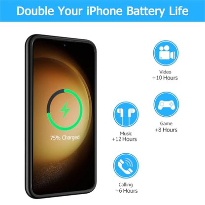 Battery Case for Galaxy S23, [10000mAh] Slim Rechargeable Smart Extended Charging Case Compatible with Galaxy S23(6.1 inch) Backup Power Battery Pack Charger Cover-Black - size: Galaxy S23