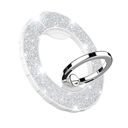 Magnetic Phone Ring Holder for MagSafe, Glitter Magnetic Grip Compatible with iPhone 17 16 15 14 13 12 Pro Max,Pro,Plus,Mini, Pixel 10 Series Mag Safe Accessories,Adjustable Kickstand,Silver - color: Silver