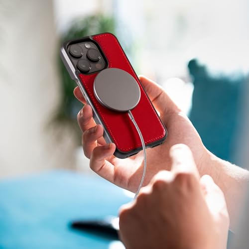Dreem Empower Magnetic Wireless Charger Pad – Compatible with MagSafe for iPhone 18/17/16/15/14/13/12 & Qi-Certified Devices – Premium Vegan Leather [RED] - color: Red