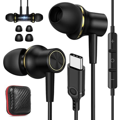 USB C Earbud for iPhone 18 Pro Max Duo 17 Air 16 Plus/iPad Black Gold - color: Black Gold